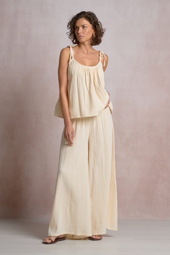 Tie Strap Flowy Tank Top - Natural