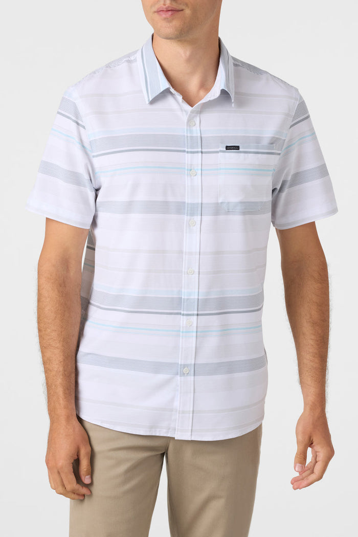 Traveler UPF Traverse Stripe Relaxed Short Sleeve Button-Down Shirt - White