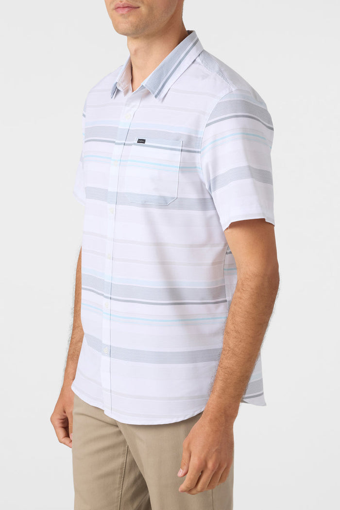 Traveler UPF Traverse Stripe Relaxed Short Sleeve Button-Down Shirt - White