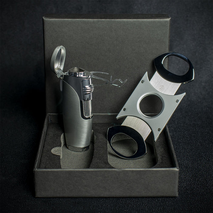 Triple Flame Cigar Lighter & Cutter Set