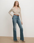 Veronica Beard Crosbie High Rise Wide Leg jean in Memory Lane, front view on model