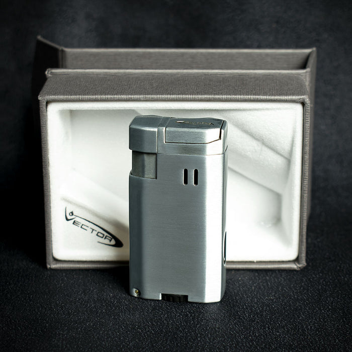 Vector VMotion Twin Jet Flame Lighter With Punch Cutter - Chrome  Matte