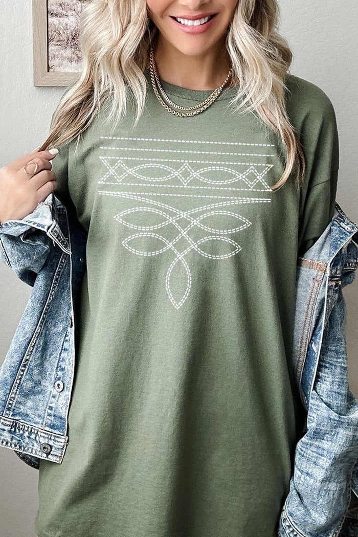 Western Boot Stitch Graphic Heavy Cotton Tee