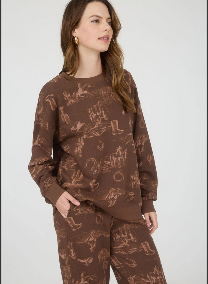 Western print crewneck