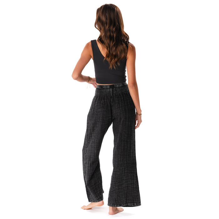 Wide Leg Cotton Pants with Pockets - Vintage Black