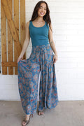 Wide Leg Pants with Elastic Waistband - Lagoon