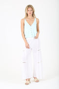 Wide Leg Pants with Lace Inserts - White