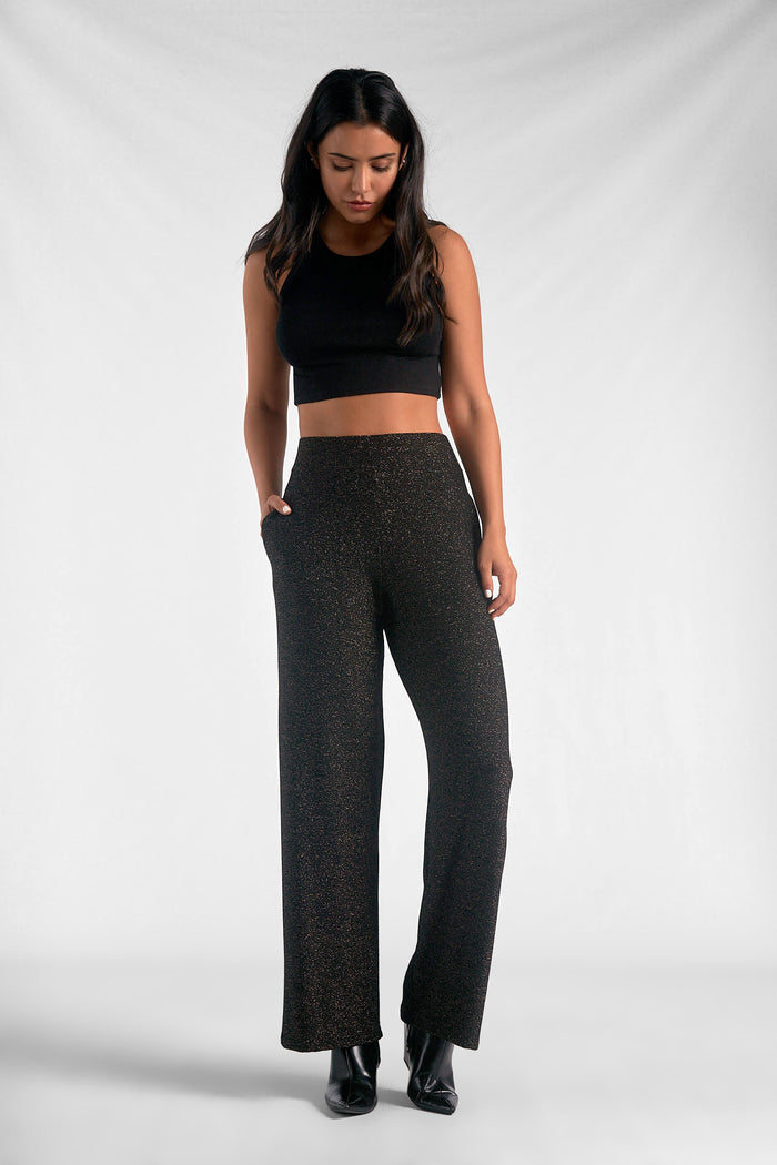 Wide Leg Shimmer Pants - Black