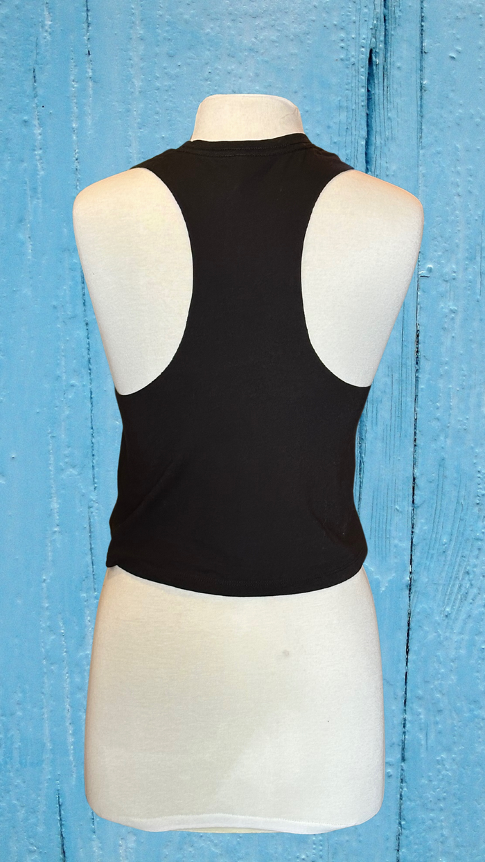 Women's Cropped Tank Top - Black - Kaia Logo (Front) - White Text