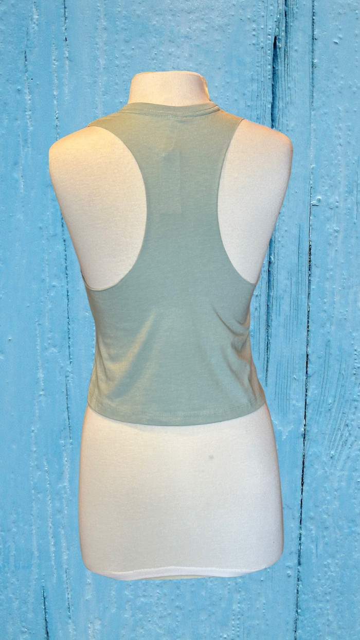 Women's Cropped Tank Top - Dusty Blue - Kaia Logo (Front) - Blue Text