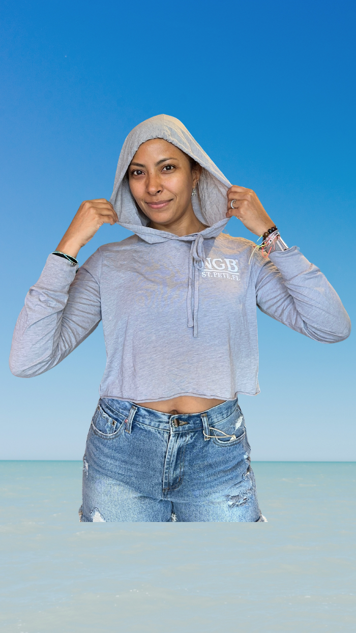 Women's Long Sleeve T-Shirt with Hood - Light Grey - Kaia Logo- White Text