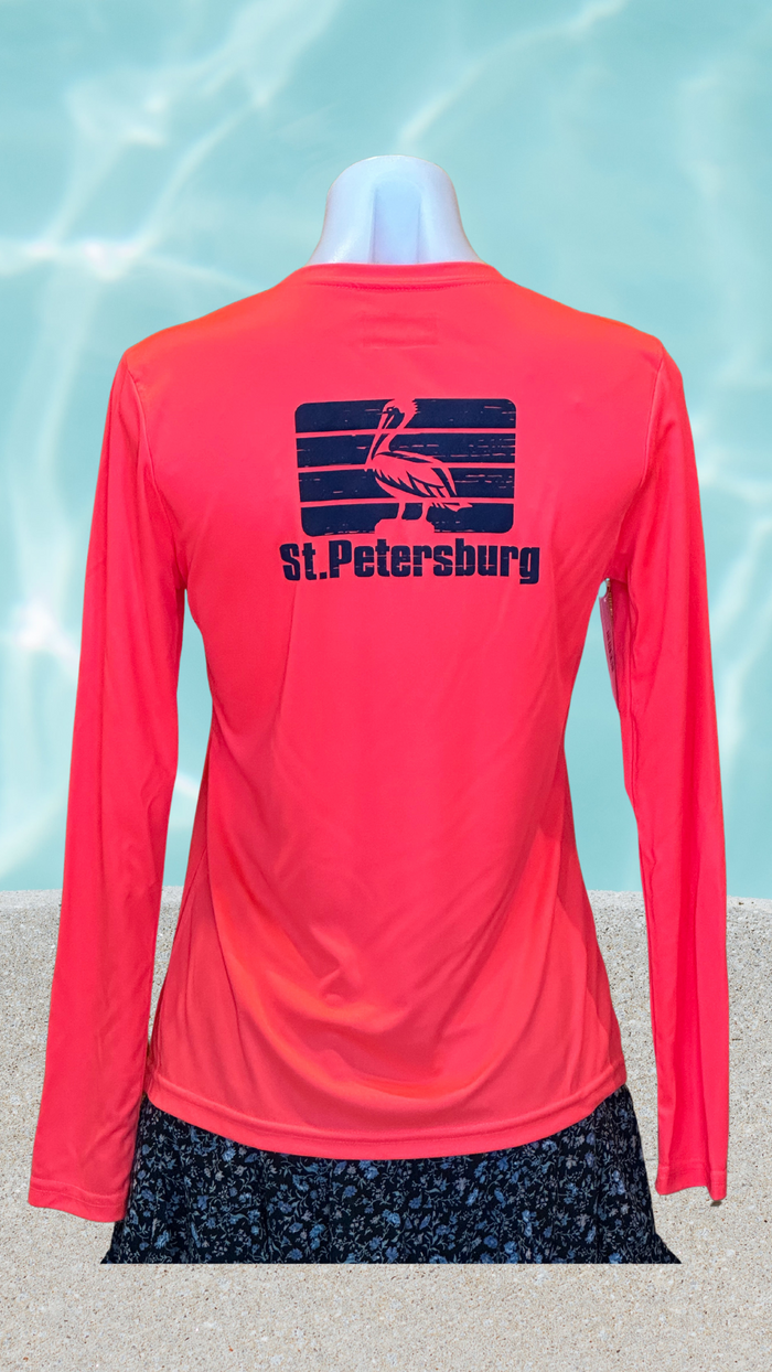 Women's Long Sleeve UPF Sun Shirt - Coral - GCSS Blue St. Pete Pelican