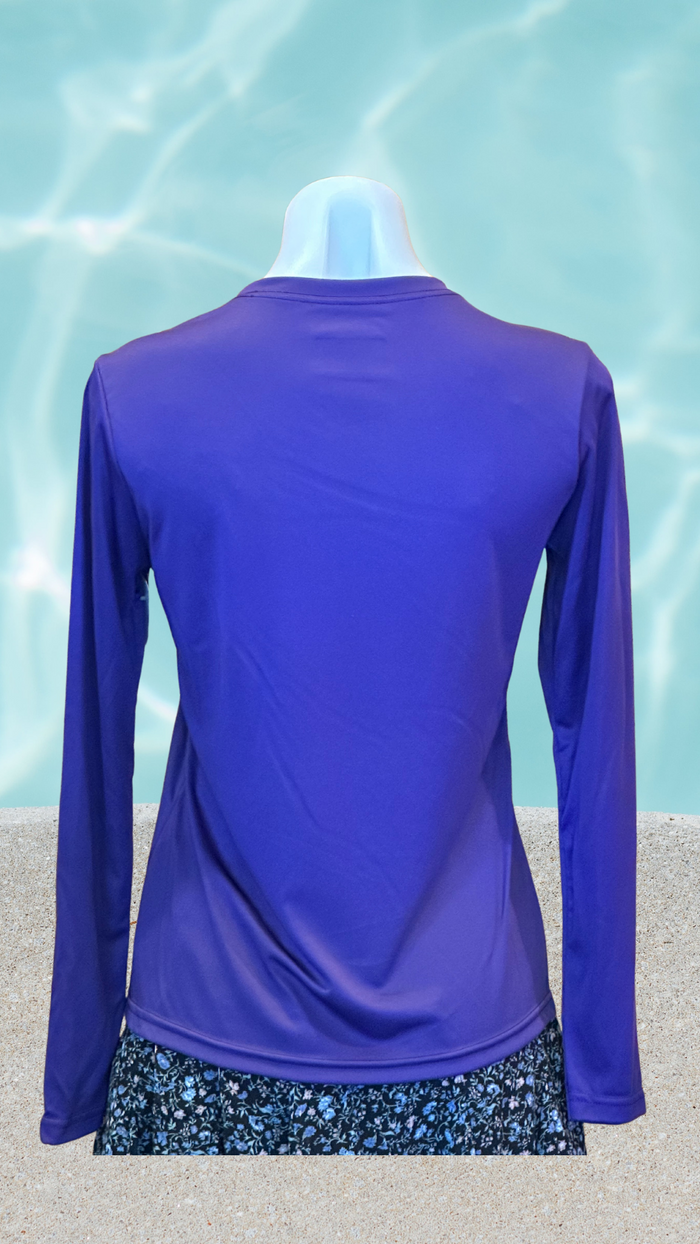 Women's Long Sleeve UPF Sun Shirt - Purple - Kaia Logo (Front) - White Text