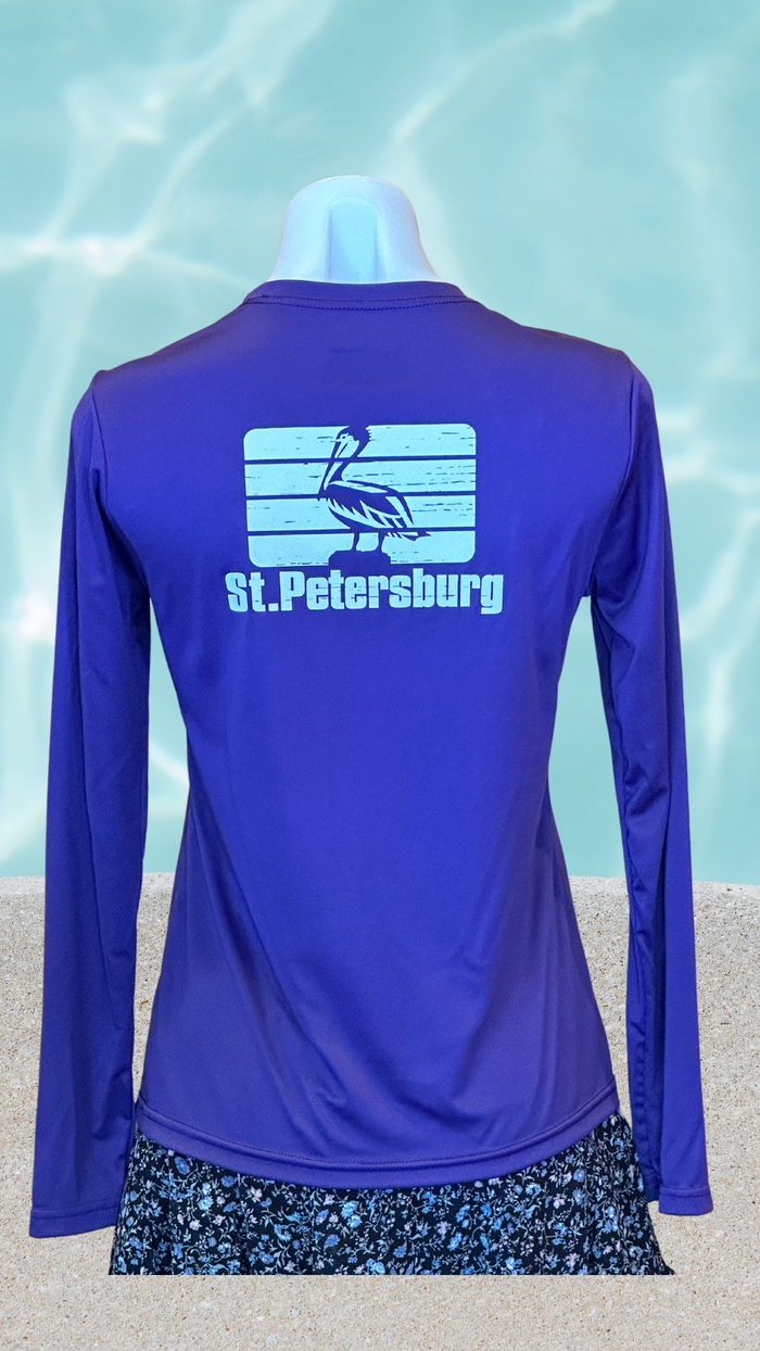 Women's Long Sleeve UPF Sun Shirt - Purple - White St. Pete Pelican