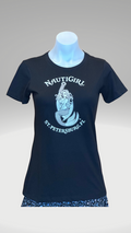 Women's Short Sleeve T-Shirt - Black - Black/White Kaia Logo (Front) - White Text