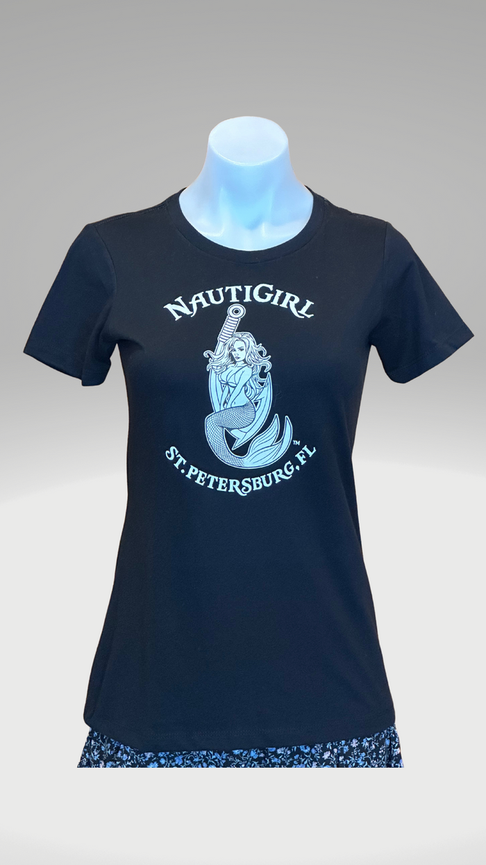 Women's Short Sleeve T-Shirt - Black - Black/White Kaia Logo (Front) - White Text