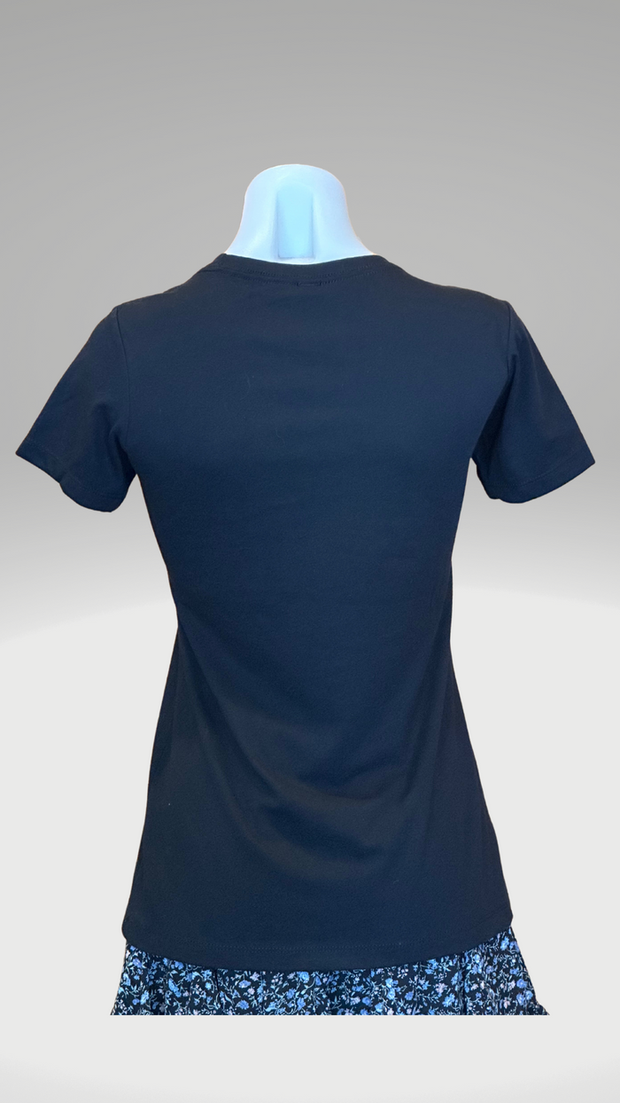 Women's Short Sleeve T-Shirt - Black - Black/White Kaia Logo (Front) - White Text