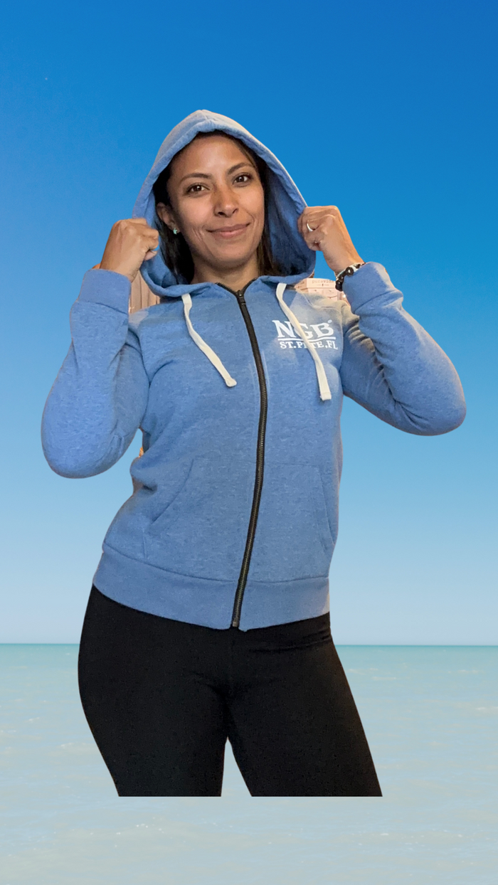 Women's Zip-Up Hoodie - Heather Bay Blue - Kaia Logo