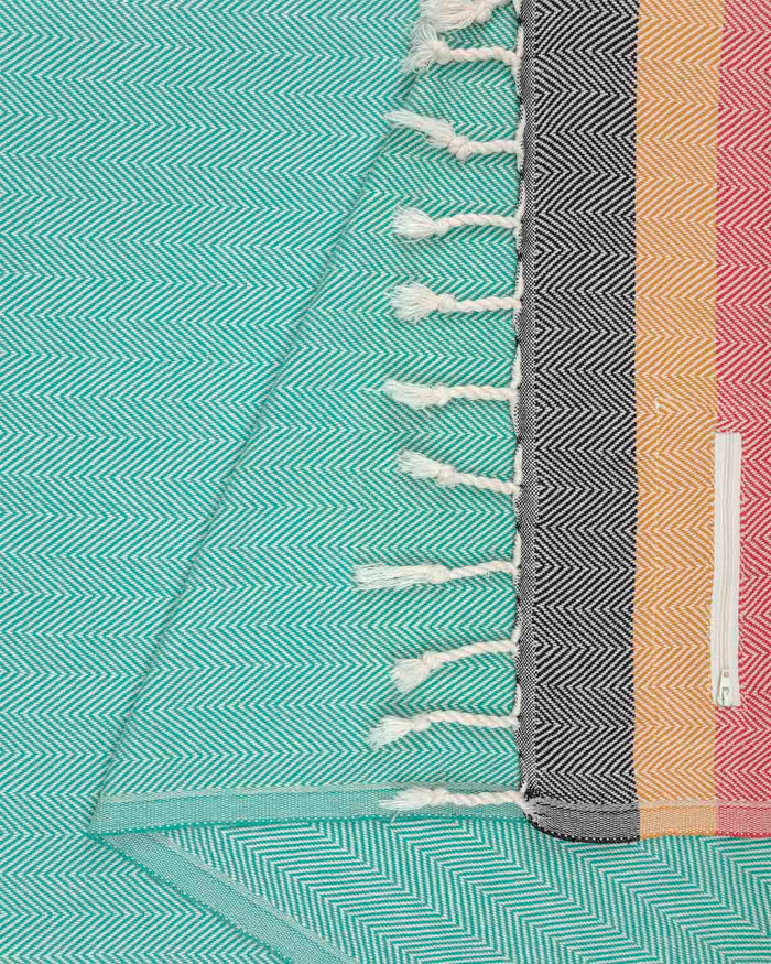 Zipper Pocket Turkish Towel - Rasta Stripe - Herringbone (Kelly Green)