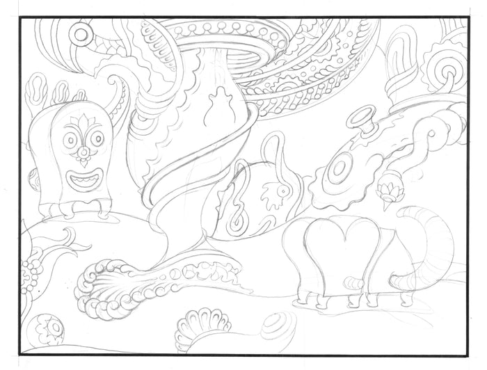 zPencilled view of POOCHYTOWN awaiting ink.