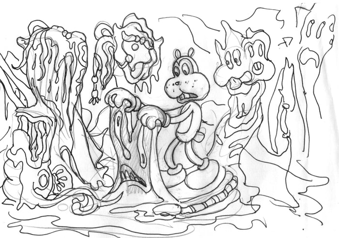 zSet of four sketches for POOCHYTOWN sequence