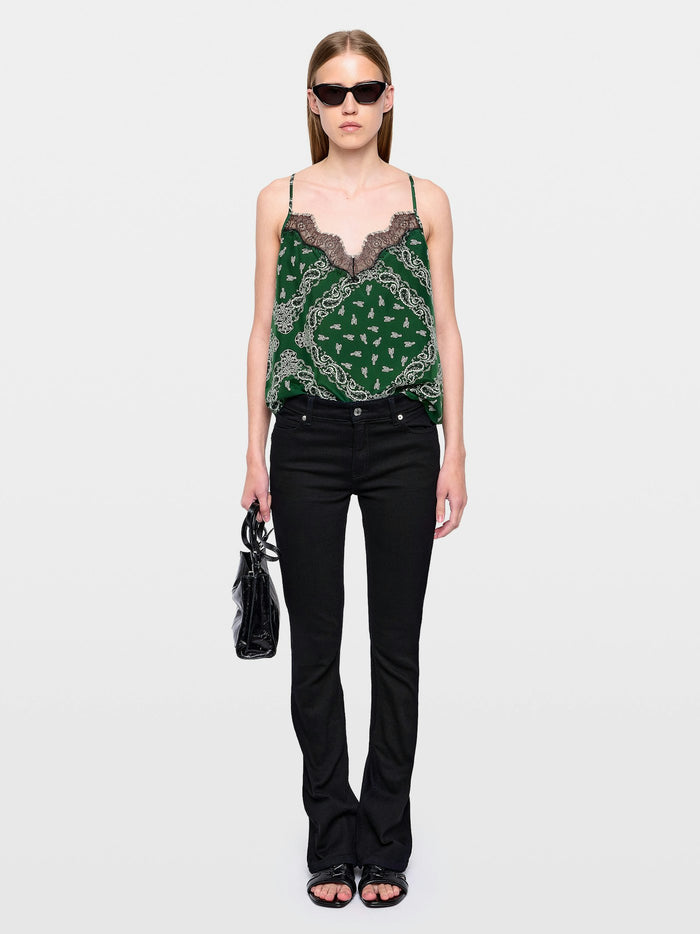 Zadig & Voltaire Cespa Bandana Camisole in Meadow green, worn on model, front view