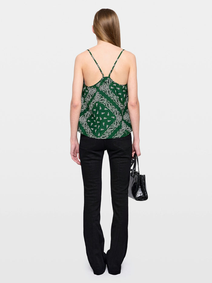 Zadig & Voltaire Cespa Bandana Camisole in Meadow green, back view showing ZV wings embroidery
